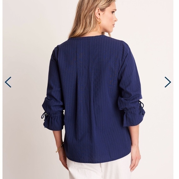 𝅺🆕 Hatley Camila 100% Organic Cotton Boho Stripe Down Embroidered Peasant Blouse - Picture 2 of 9